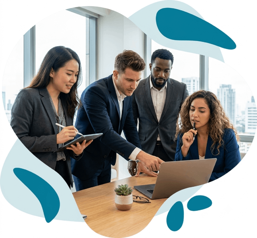 An advisory team reviewing client work together